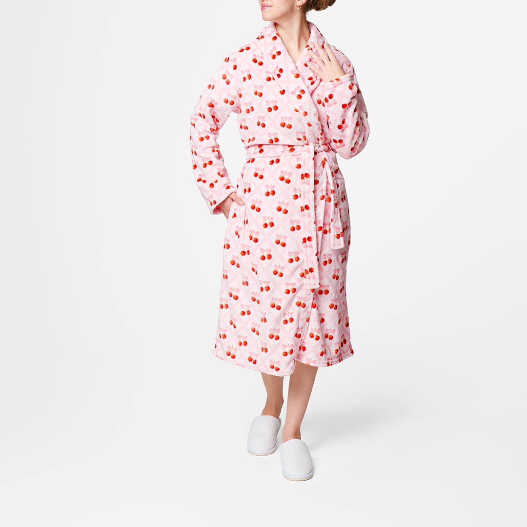 Shop Cherry Bow Printed Plush Robe Online | Bed Bath N' Table