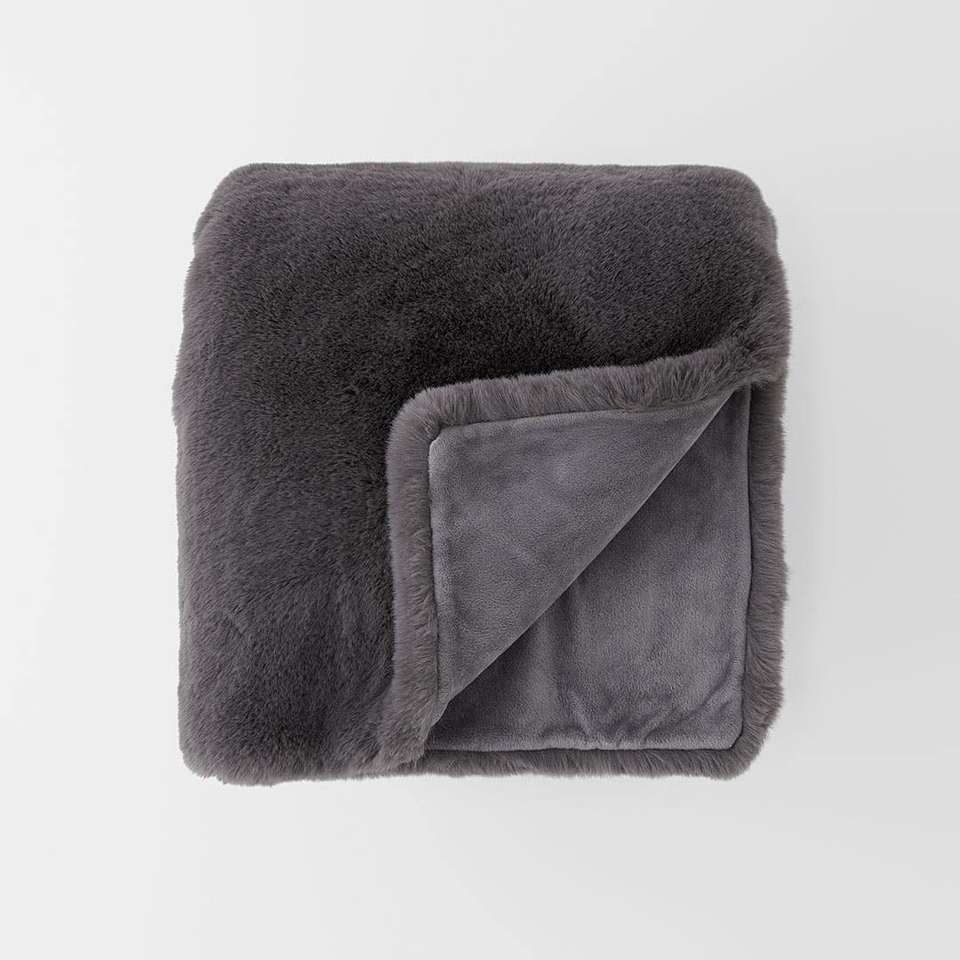 Grey fuzzy throw blanket top