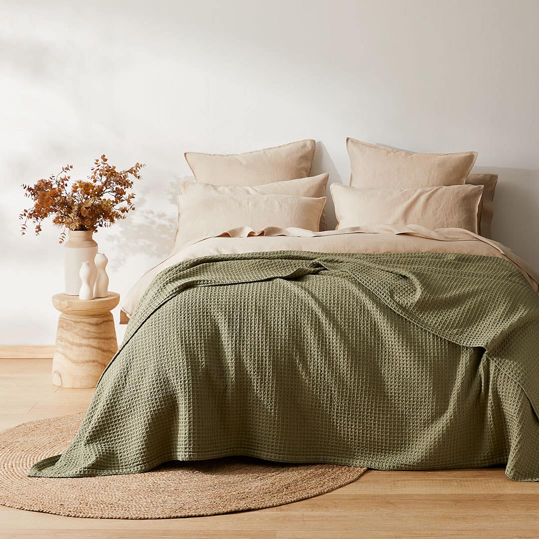 Shop Sebastian Waffle Blanket - Olive Green Online | Bed Bath N' Table