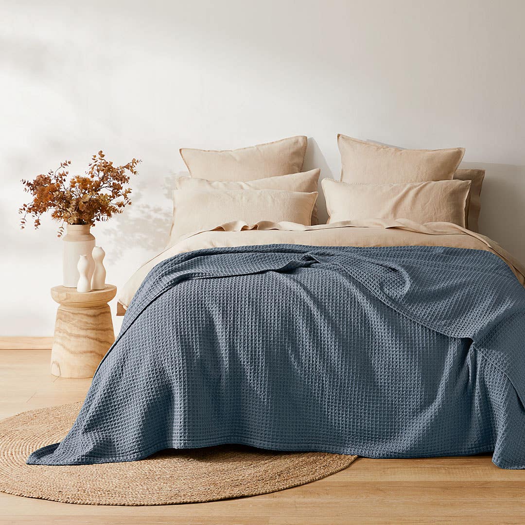 Sebastian Waffle Double Blanket Slate Blue