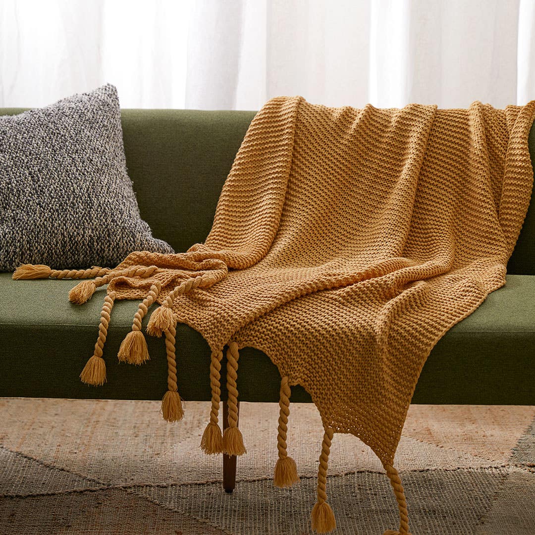 Mustard tassel throw outlet