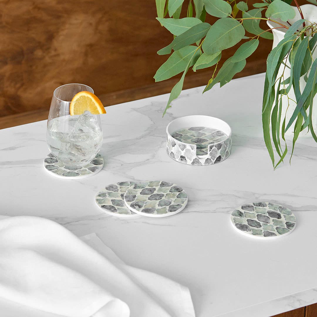 Shop Rhodes Inlay Coasters in Holder Set of 6 Online | Bed Bath N' Table