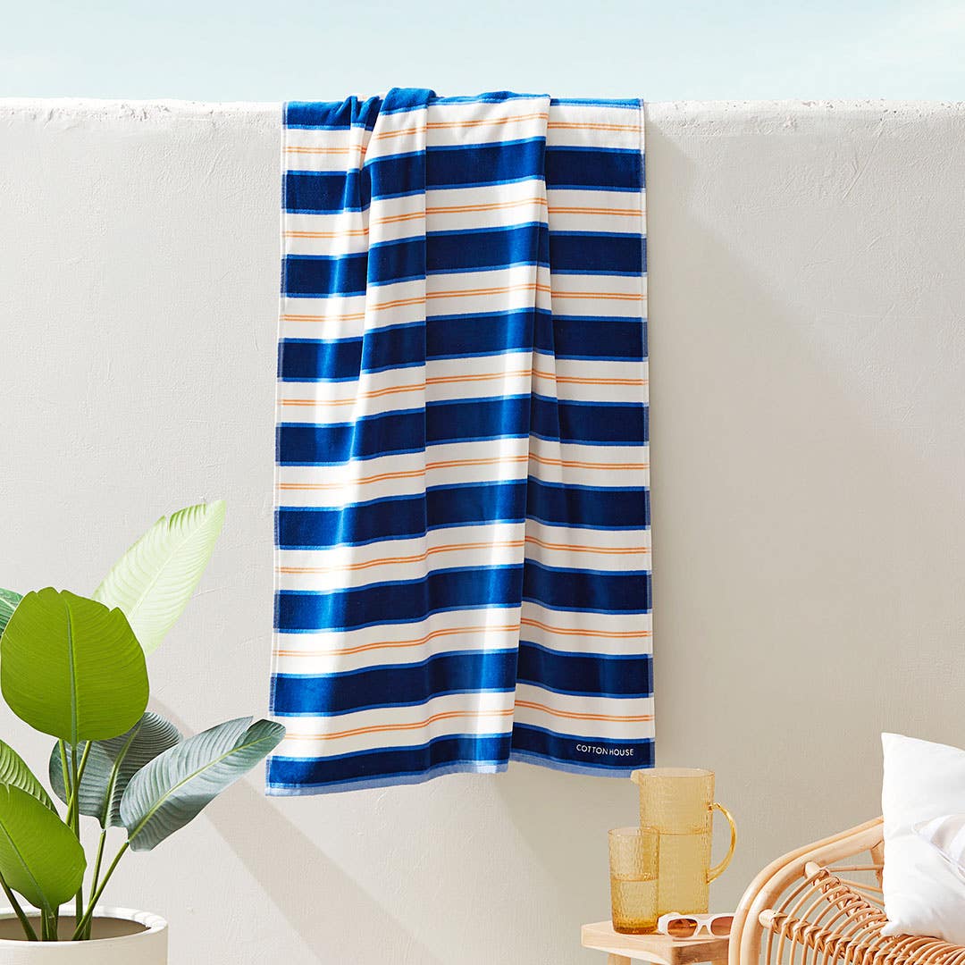 VELOUR24 CH_CH Santa Monica Beach Towel / Navy/Orange