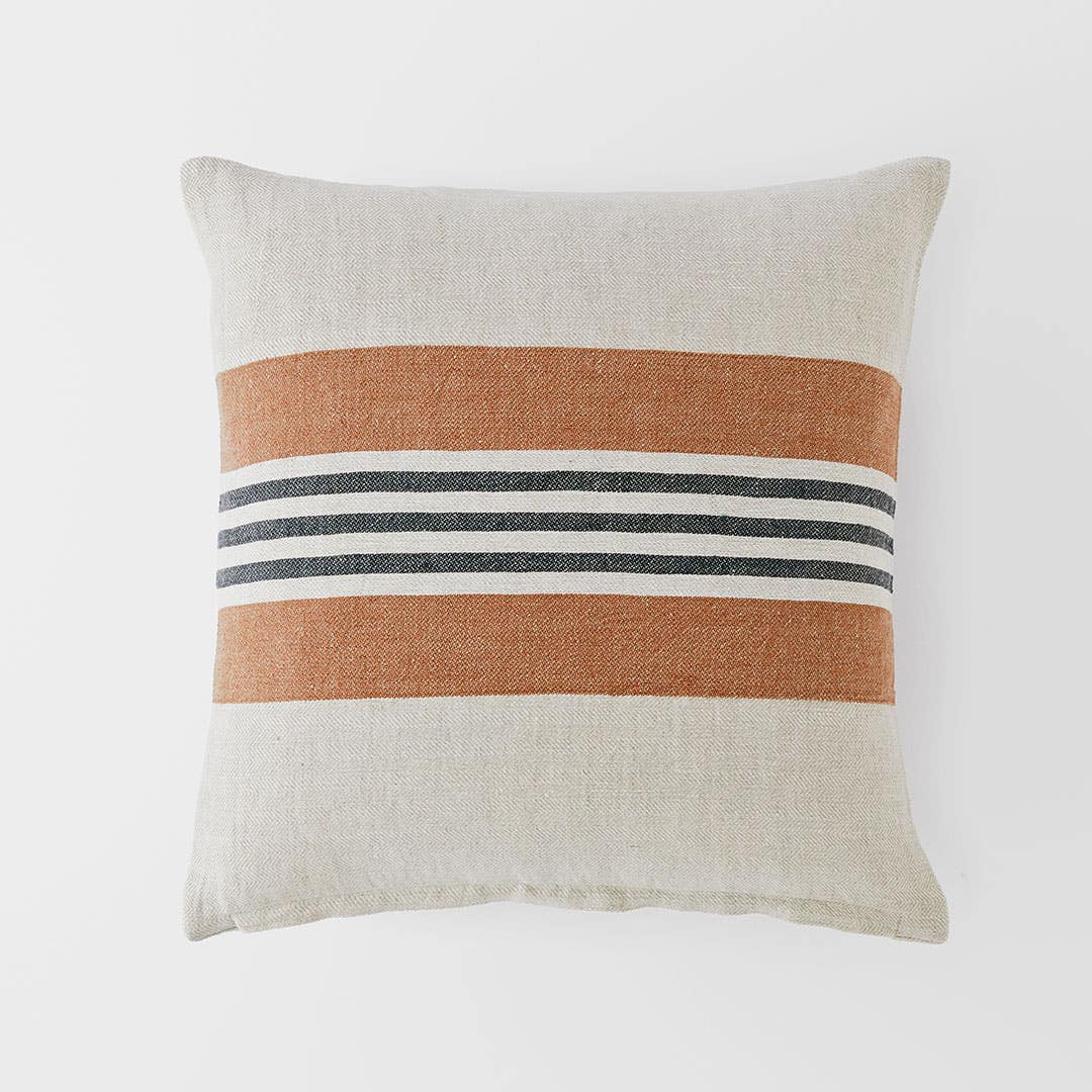 Everett Herringbone Stripe Linen Cushion - Natural