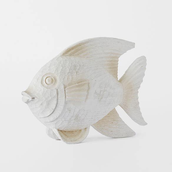WOODEN FISH_Fish Carved Sculpture Sml · White Wash