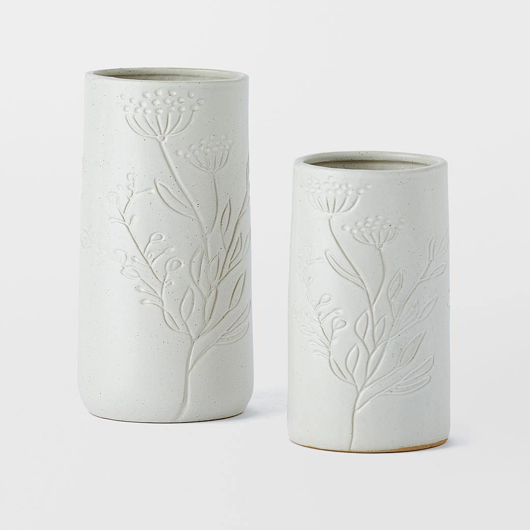 NATALIA_Natalia Debossed Ceramic Vase Sml  · White