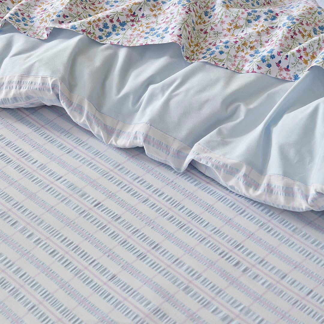 Myra Woven Stripe Quilt Cover - Soft Blue/Lilac