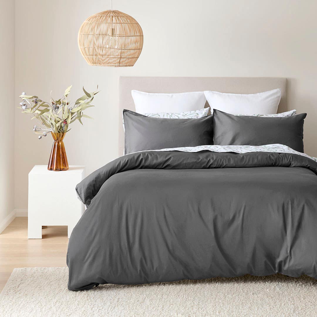 Peyton Quilt Cover Set - Charcoal