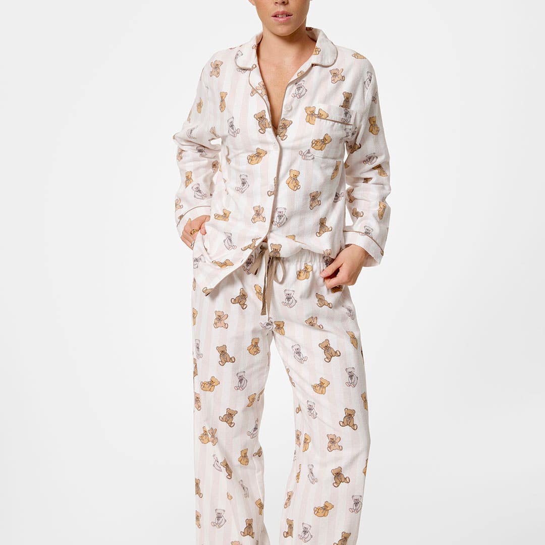 Cuddly Bear Flannelette Pyjamas - Cream