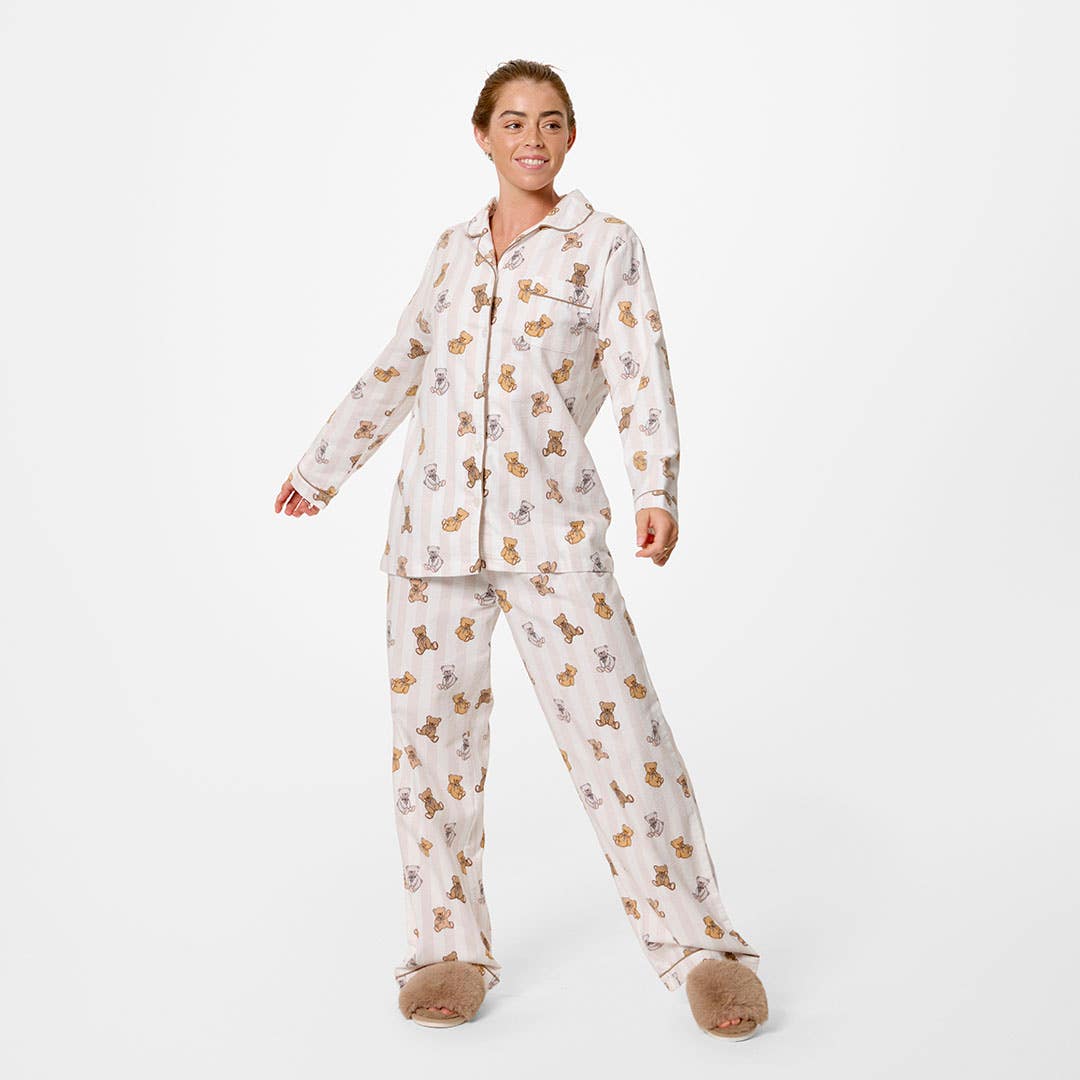 Cuddly Bear Flannelette Pyjamas - Cream
